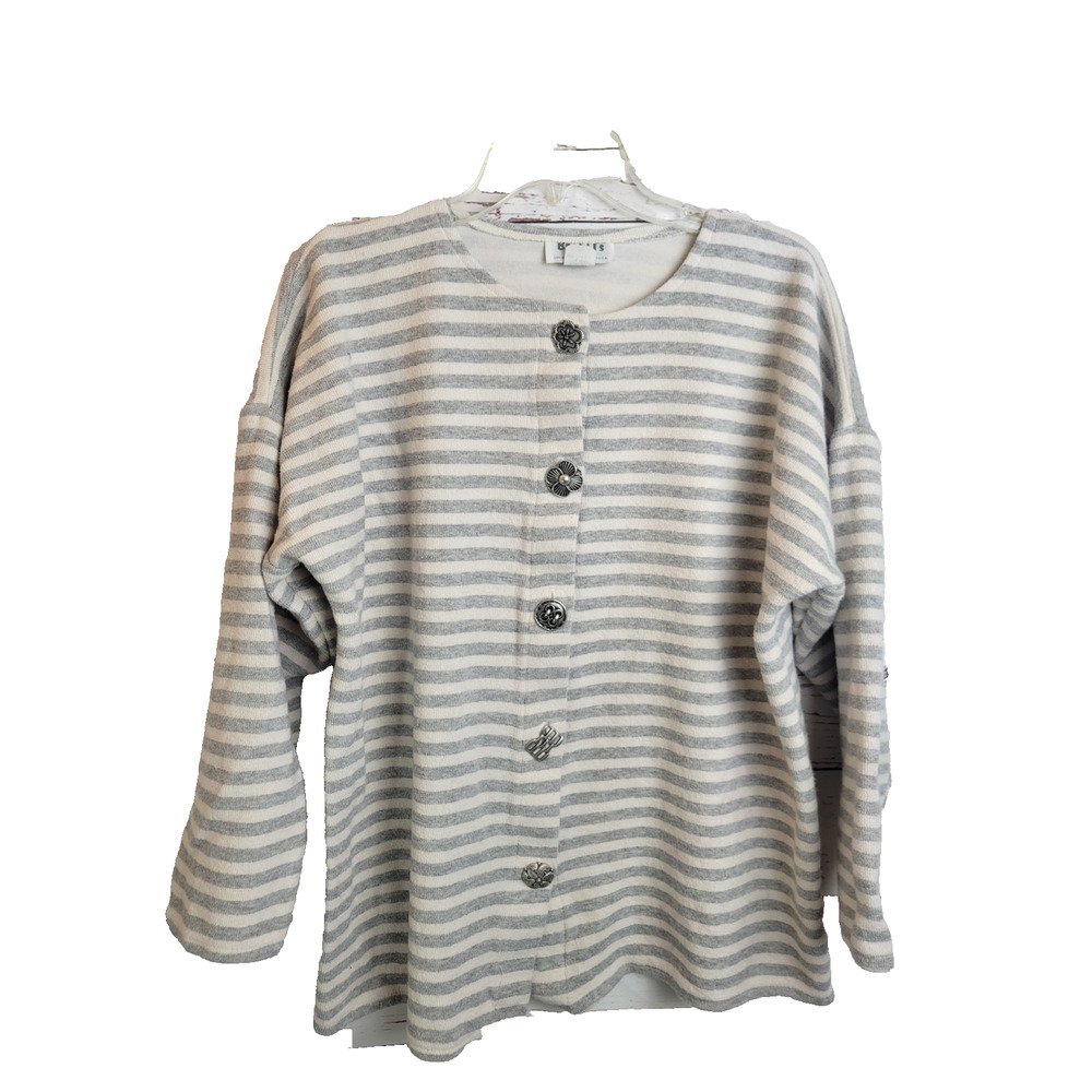 Vtg Baggy Ts Gray USA Striped Long Sleeve Cardigan Sweater Women's Size 1 (2XL)